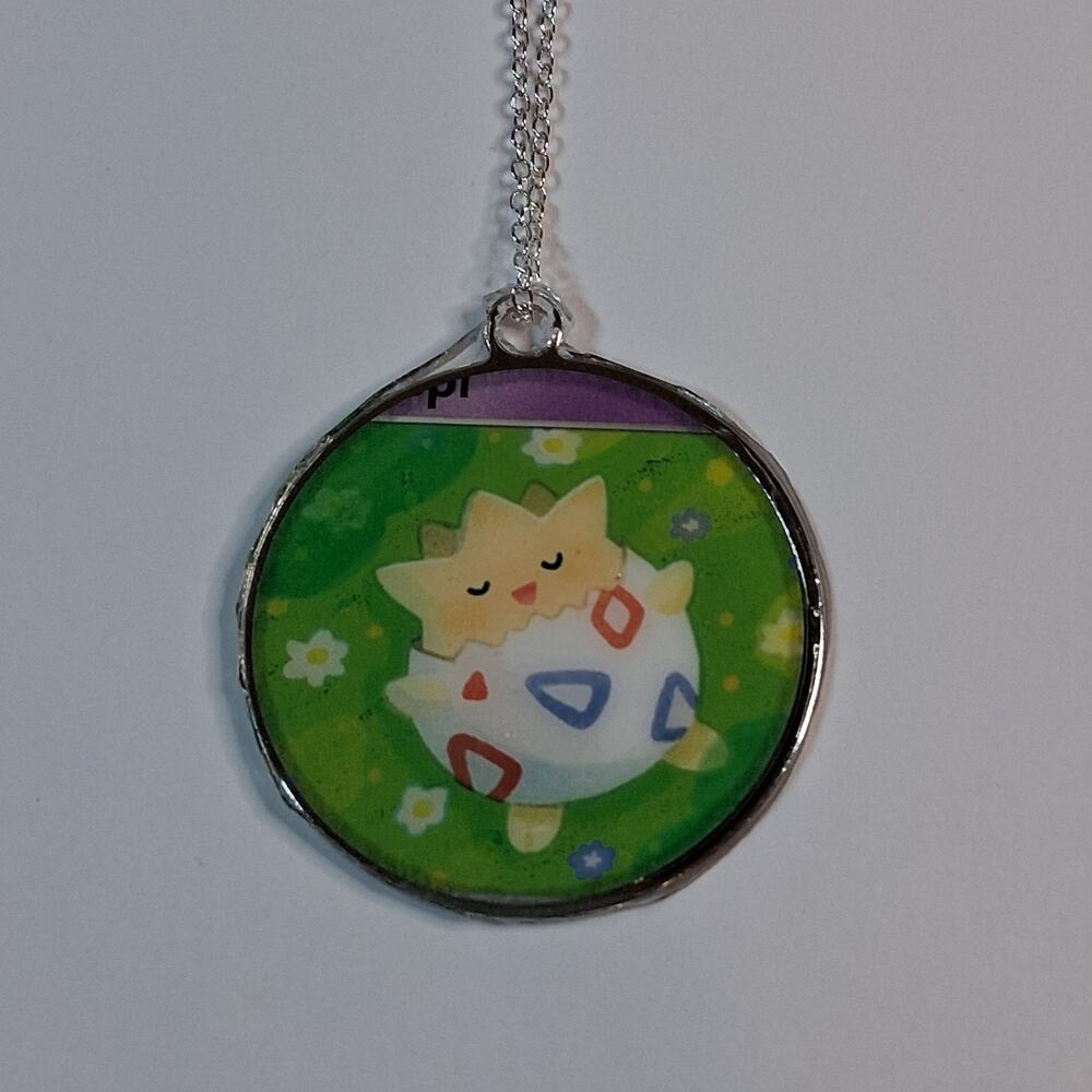 Handmade Togepi Necklace Silver Chain 10 In Round Resin Necklace Card